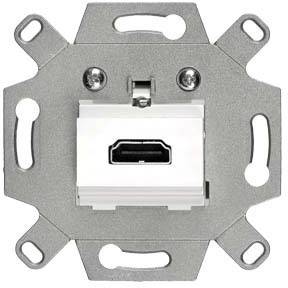 HDMI-Wandsteckdose aus Metall mit viereckiger Blende und zentralem HDMI-Anschluss, geeignet für Wandmontage in einem Raum.