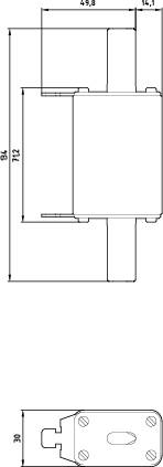 Technische Zeichnung eines rechteckigen Bauteils mit Maßen: Breite 134 mm, Höhe 49,8 mm, Länge 114,1 mm; markierte Befestigungspositionen.