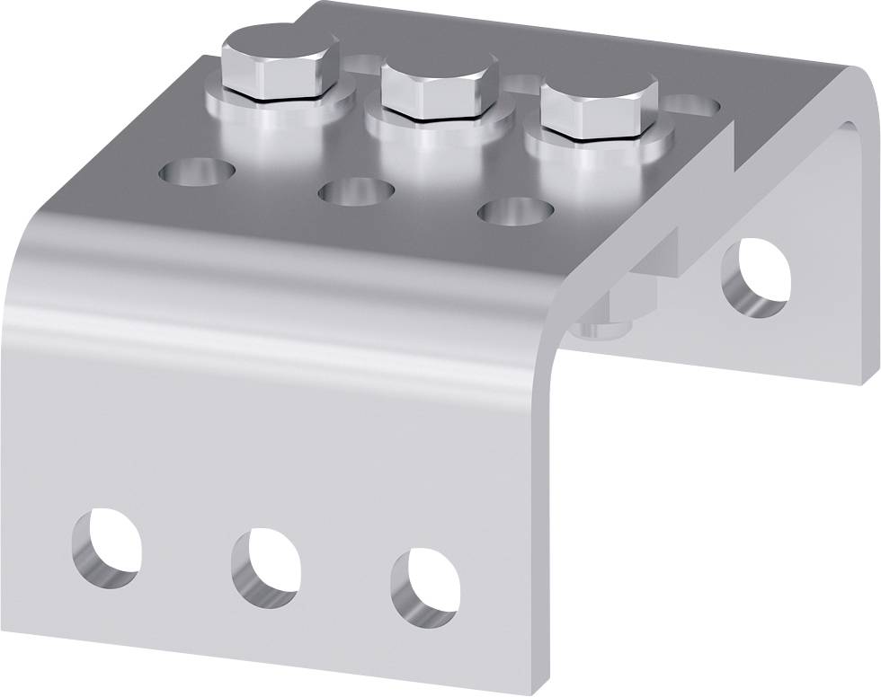Metallwinkelhalterung mit neun Löchern, montiert mit drei Schrauben. Verwendet zur Befestigung von Strukturen oder Teilen.