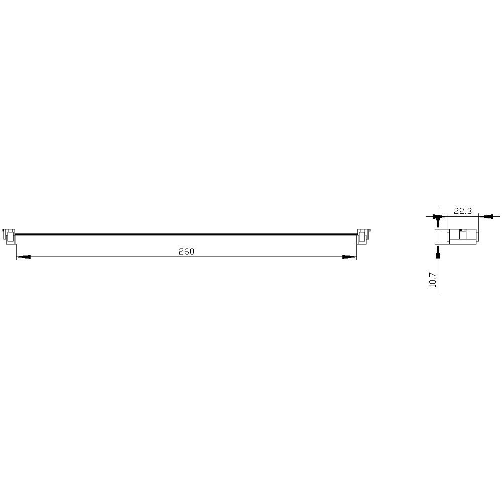 Technische Zeichnung eines Balkens mit den Maßen: Länge 260 mm, Höhe 10,7 mm, Breite 22,3 mm.