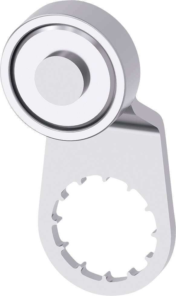 Metallische Halterung mit rundem Kugellager und zahnförmiger Öffnung.