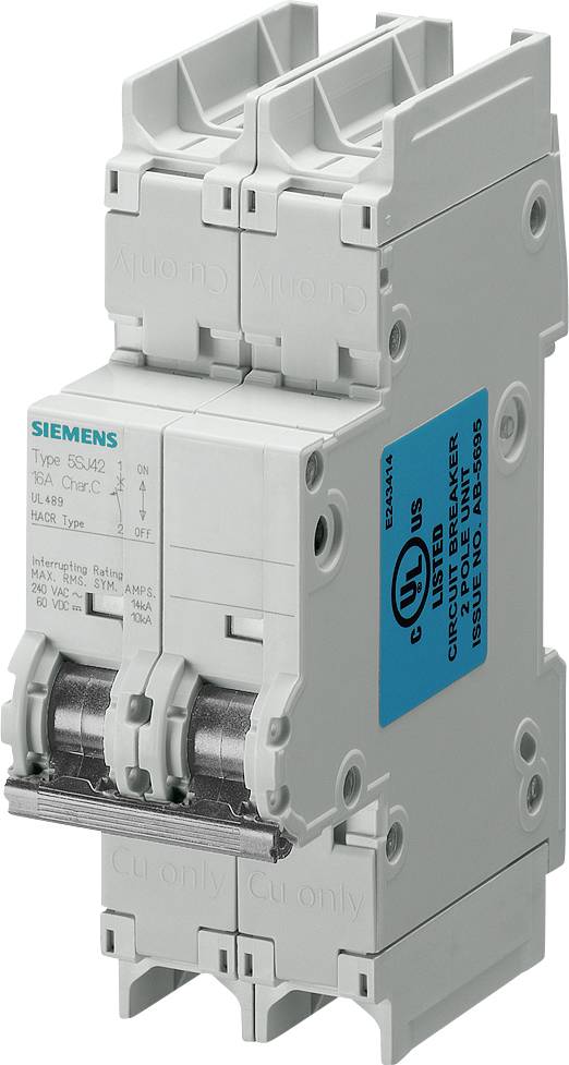 Siemens Schutzschalter, Typ B6 A/C, 125/250 Volt, 30/40A. Geeignet für Wechselstrom mit Kennzeichnung und technischen Details.