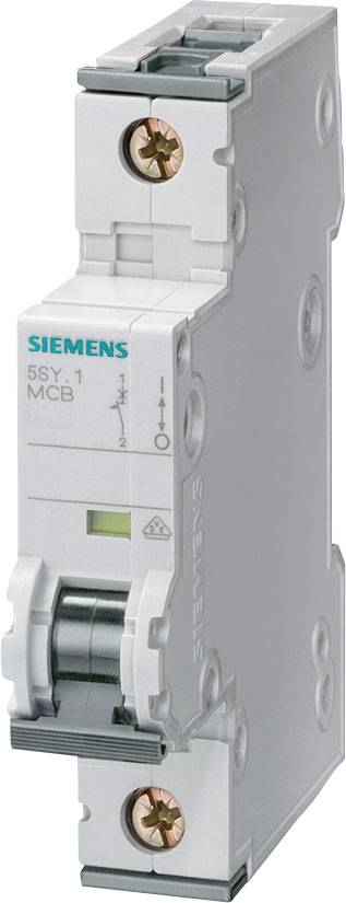 Ein Siemens-Leitungsschutzschalter ist abgebildet. Er ist einpolig und dient dem Schutz elektrischer Stromkreise vor Überlast und Kurzschluss.