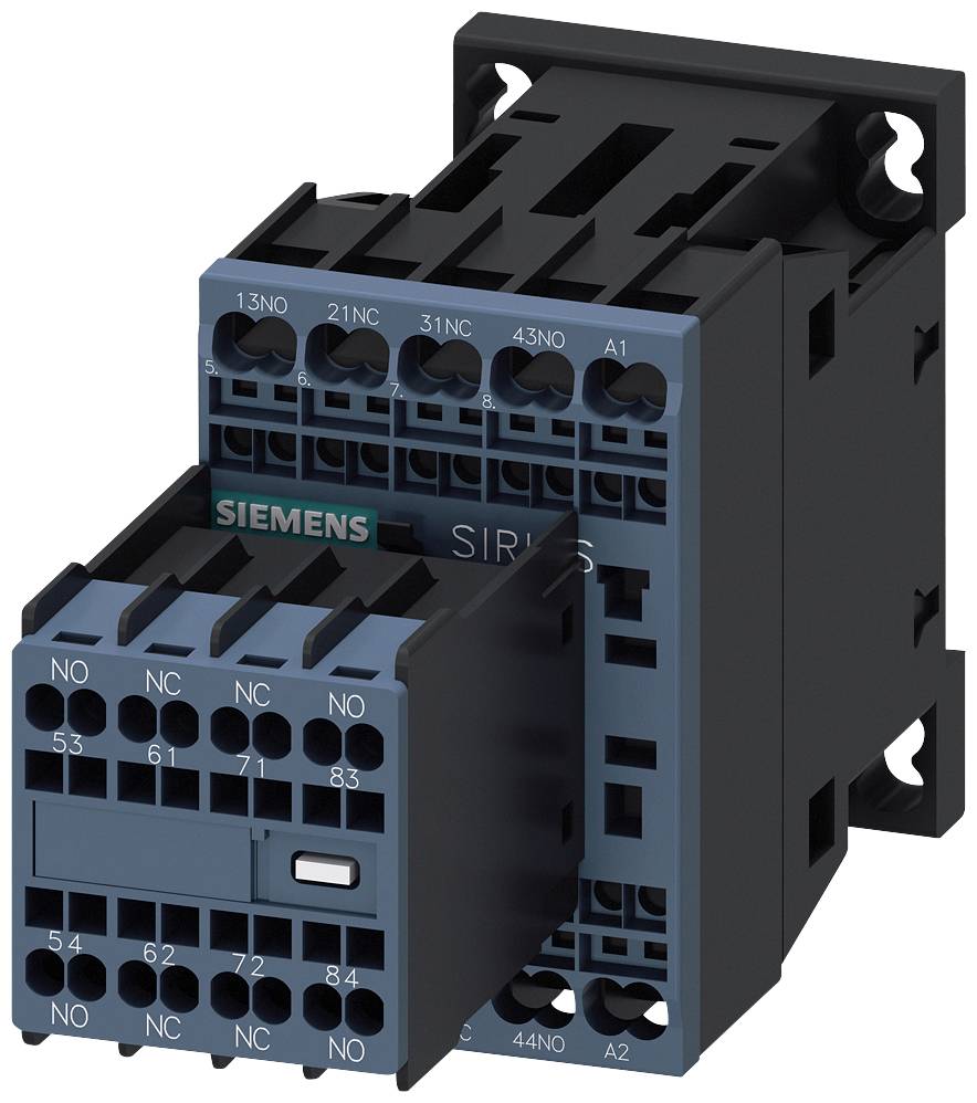 Ein Schütz von Siemens, Modell SIRIUS, mit mehreren Kontakten und Anschlüssen. Es dient zur Steuerung elektrischer Schaltungen.