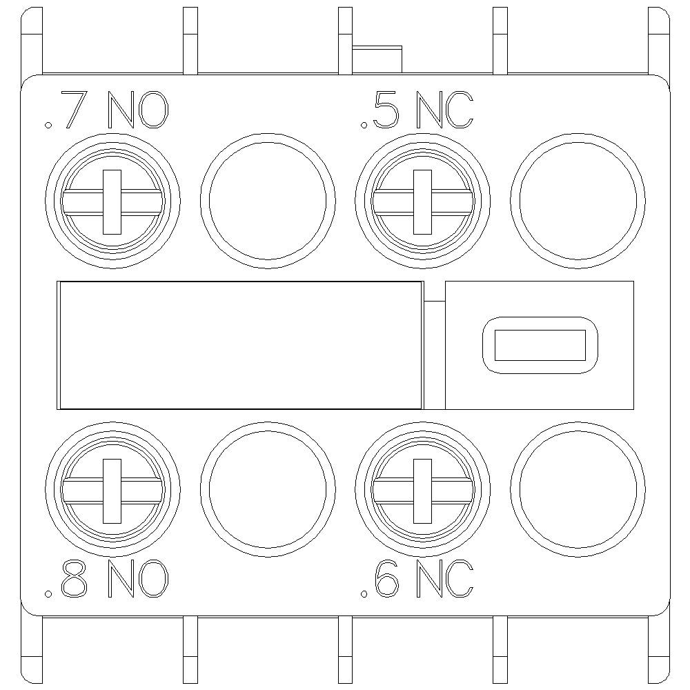 Diagramm eines elektrischen Steckers mit Beschriftung. Oben: '.7 NO', '.5 NC'. Unten: '.8 NO', '.6 NC'. Verbindungsstifte sichtbar.