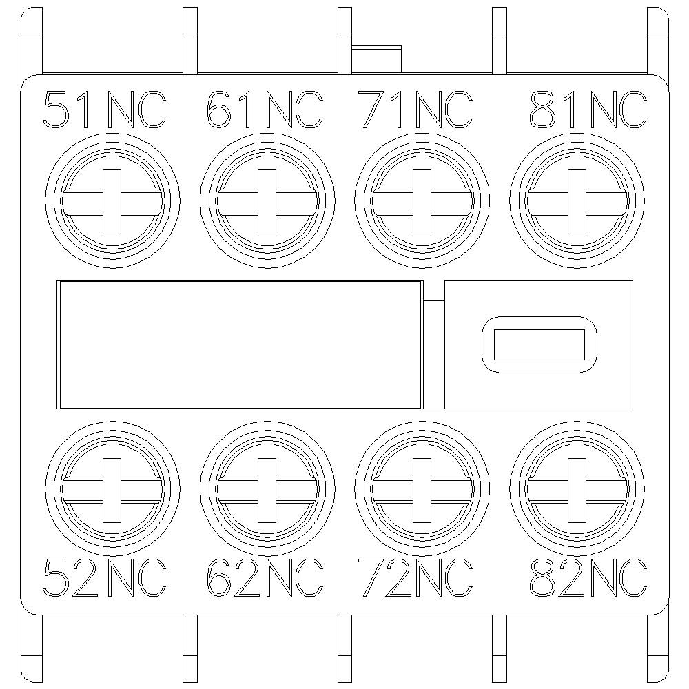 Technisches Diagramm eines Schaltgeräts mit neun Kontaktpunkten, die mit '51NC', '61NC', '71NC', '81NC', '52NC', '62NC', '72NC', '82NC' beschriftet sind.