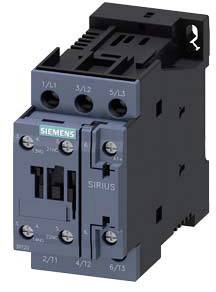 Ein Siemens-Schütz, Modell Sirius, in Schwarz und Blau, mit drei Anschlusspunkten oben und zwei Knöpfen vorne.