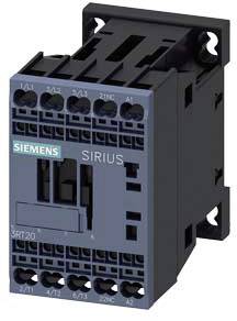 'SIEMENS SIRIUS 3RT20 Schütz' in Nahaufnahme. Zeigt die Vorderansicht eines elektrischen Schaltschützes mit mehreren Anschlussklemmen.