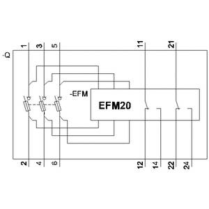 Schaltplan des EFM20-Moduls mit nummerierten Pins und Widerständen. Zeigt den elektrischen Anschluss und die interne Struktur.
