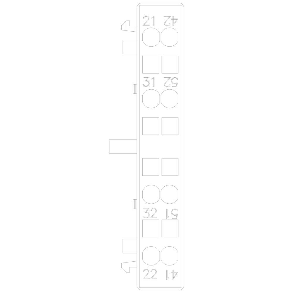 Ein technisches Diagramm eines Steckdosenstreifens mit nummerierten Buchsen: 21, 22, 31, 32, 41, 42, 51, 52.