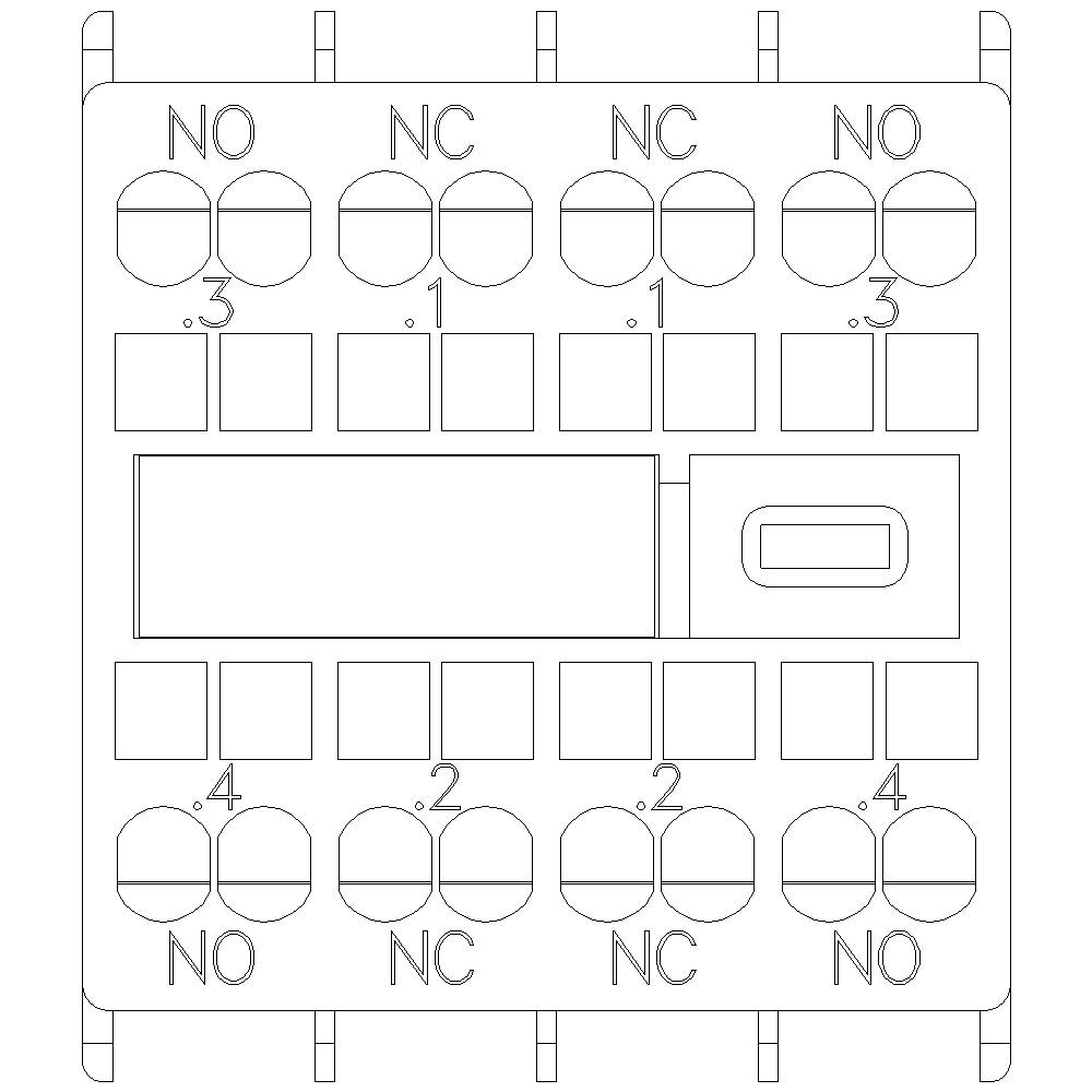 Technische Zeichnung eines elektrischen Schaltplans mit mehreren Kontakten, die mit 'NC' und 'NO' markiert sind. Zeigt Steckverbindungen.