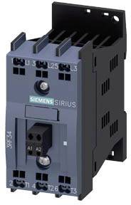 'Siemens Sirius Schütz', ein elektrisches Schaltgerät, zeigt Anschlüsse und Beschriftungen für Steuer- und Laststromkreise.