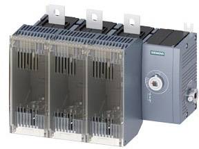 Ein elektrisches Schaltgerät mit drei transparenten Modulen und einem grauen Steuerungselement mit einem Drehknopf auf der rechten Seite.