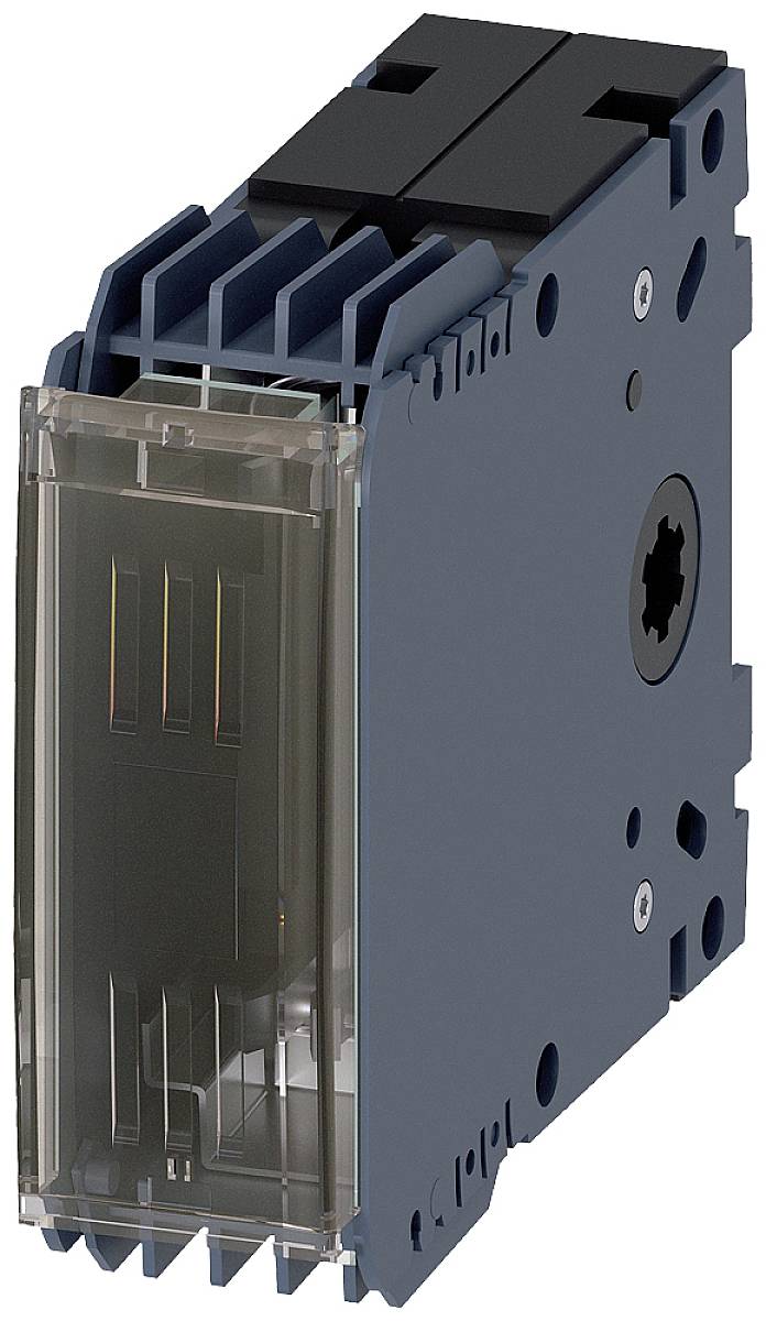 Elektronische Komponente mit schwarzem Gehäuse, transparentem Frontteil und sichtbaren Steckkontakten, seitlich abgebildet.