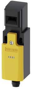 Ein rechteckiger, gelb-schwarzer Sicherheitsschalter von Siemens mit zwei silbernen Schaltern auf der Vorderseite.