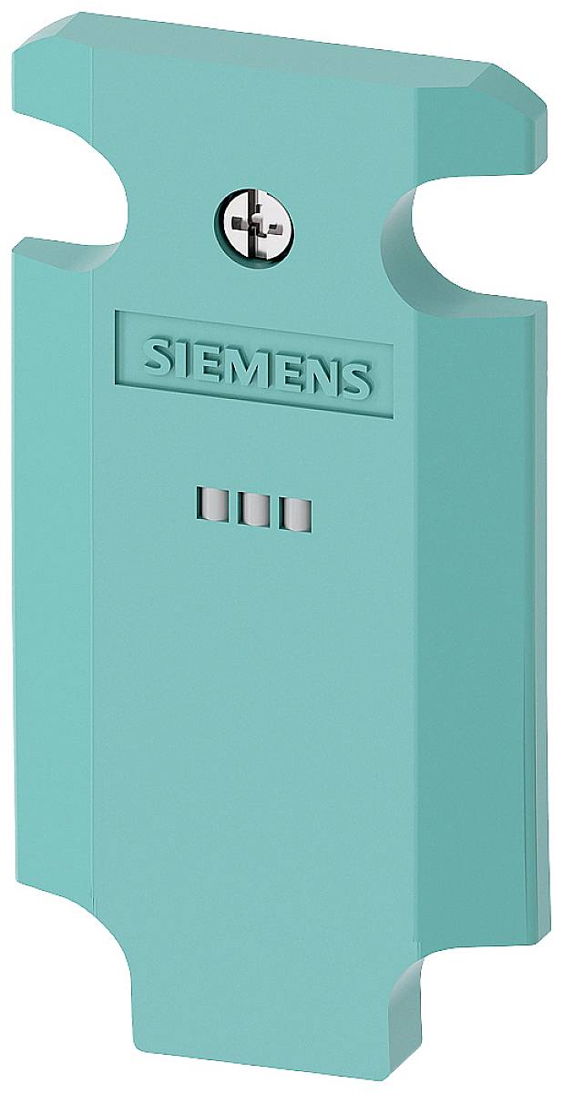 Ein türkisfarbenes Siemens-Gerät mit drei silbernen Knöpfen in der Mitte und einem Kreuzschraubenloch oben.