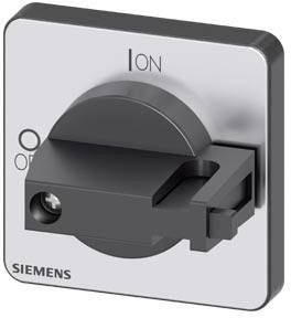 Ein quadratischer Schalter von Siemens zeigt zwei Positionen: 'ON' (eingeschaltet) und 'OFF' (ausgeschaltet). Der Schalter ist auf 'ON'.