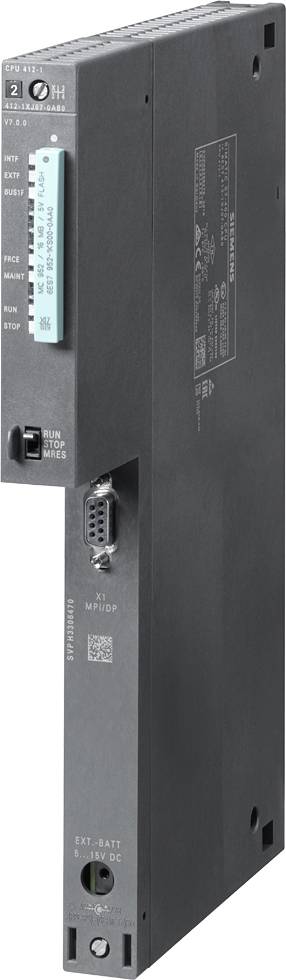 Industrielle Steuerungseinheit mit verschiedenen Ein- und Anschlüssen. Vertikale Bauweise, graue Farbe, markiert für industrielle Anwendung.