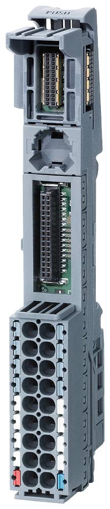 Graues elektronisches Modul mit mehreren Anschlüssen oben und unten, häufig in industriellen Automatisierungssystemen verwendet.