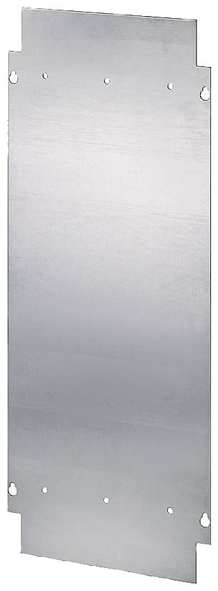 Metallische Abdeckung mit rechteckiger Form und abgerundeten Ecken, mehreren Schraublöchern an den Kanten.