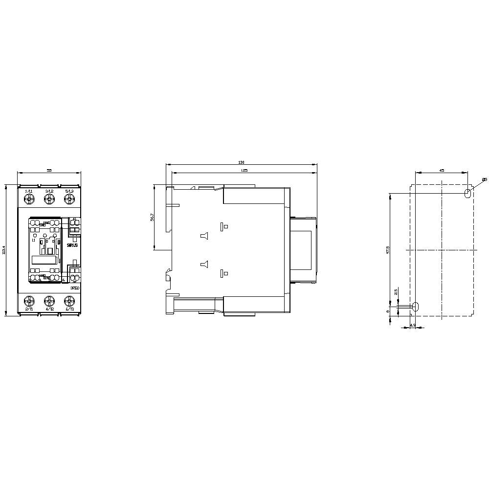 Technische Zeichnung eines elektrischen Geräts mit detaillierten Abmessungen von 90 mm x 40 mm x 60 mm, elektrischen Schaltkreisen und Verbindungsstellen.