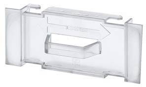Transparente Kunststoffhalterung mit rechteckigem Ausschnitt und seitlichen Halterungen, vermutlich zur Befestigung oder Montage geeignet.
