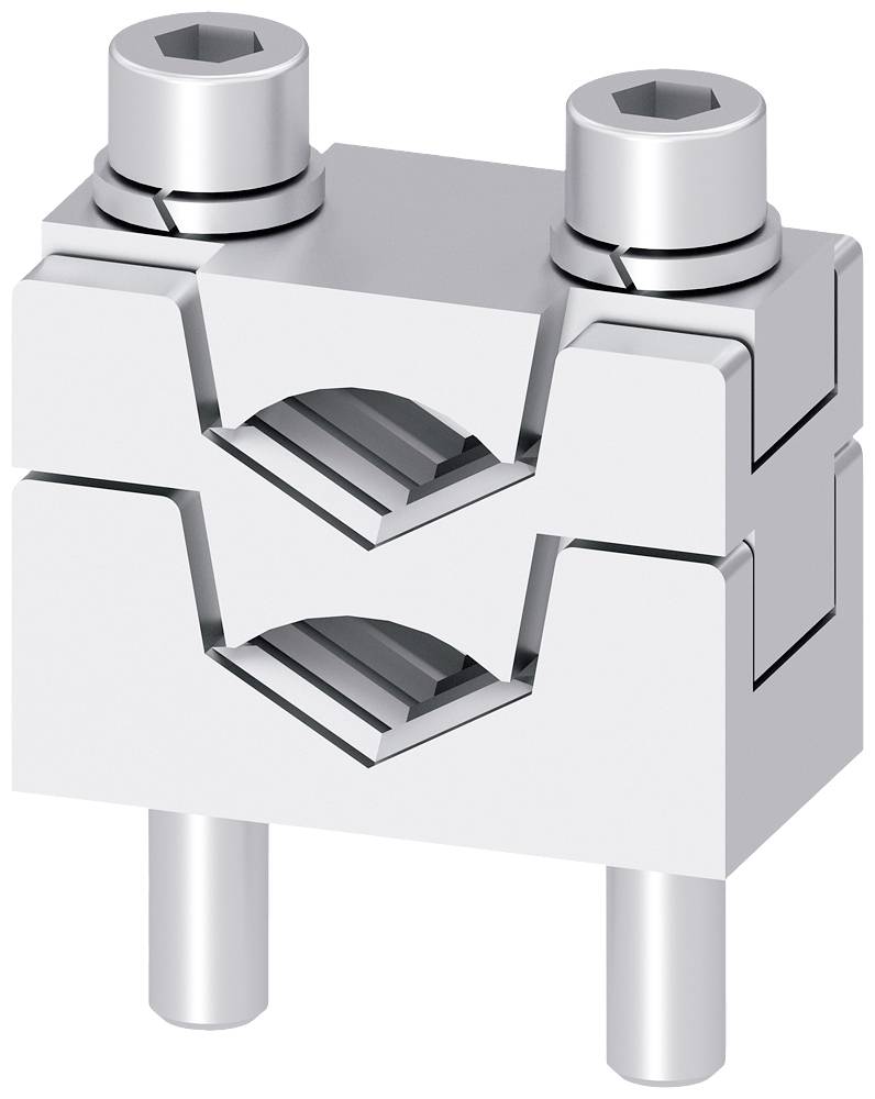 Metallisches Bauteil mit zylindrischen und rechteckigen Elementen, möglicherweise Teil eines mechanischen oder industriellen Geräts.