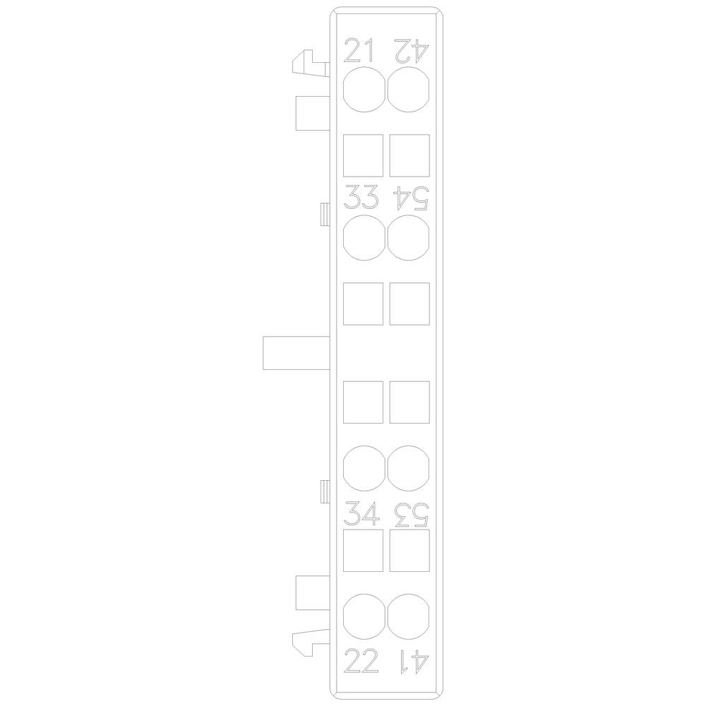 Gezeichnetes Diagramm eines rechteckigen Objekts mit Nummern 21 bis 54 und verschiedenen Formen auf der Oberfläche.