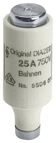 Eine weiße Schraubsicherung mit der Aufschrift 'Original DIAZED 25A 750V'.