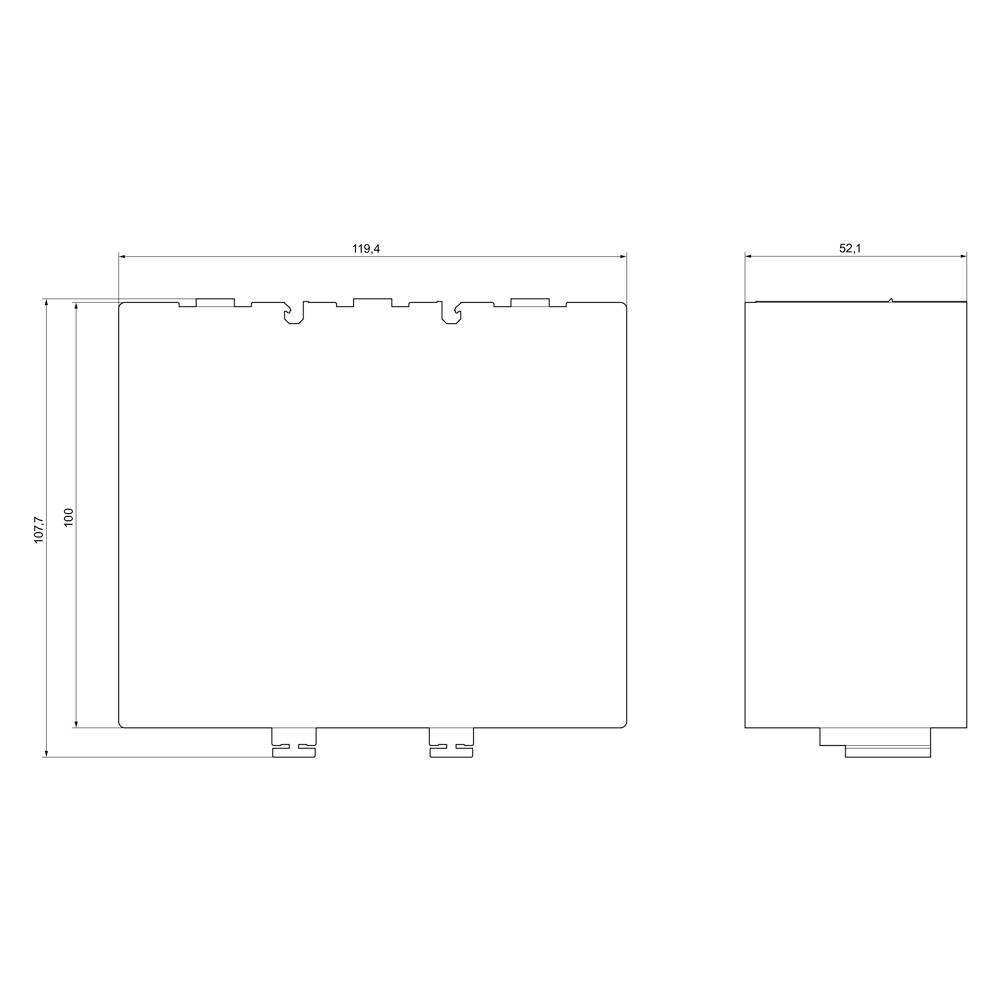 Technische Zeichnung mit den Maßen eines rechteckigen Objekts: Breite 119,4 mm, Höhe 100 mm, Tiefe 63,1 mm.