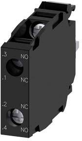 Schalterblock mit mehreren Anschlüssen, jeweils mit Markierungen '.3 NO', '.1 NC', '.2 NC', '.4 NO' gekennzeichnet.