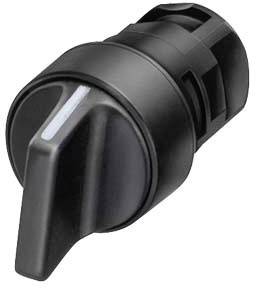 Ein schwarzer Drehknopf mit einer grauen Markierung, die auf die Ausrichtung hinweist. Geeignet für elektronische oder mechanische Geräte.