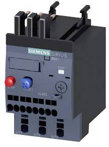 Ein elektrisches Gerät von Siemens namens 'Sirius', mit Steuerknöpfen in Rot und Blau und Anschlussklemmen, für industrielle Steuerungen.