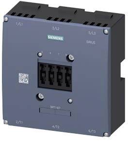 Industrieschütz von Siemens, Typ SIRIUS. Es hat sechs Anschlussklemmen und einen QR-Code auf der Vorderseite.