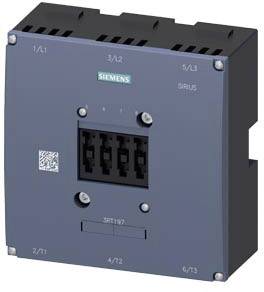 Ein elektronisches Siemens-Schaltgerät mit mehreren Schaltern in der Mitte. Oben steht 'SIRUS' und unten eine Modellnummer.