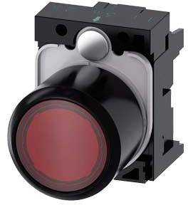 Ein roter Druckknopf mit einem rechteckigen schwarzen Gehäuse, vermutlich als Schalter oder Steuerungselement verwendet.