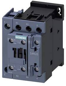 Ein blauer Siemens SIRIUS Schütz mit mehreren Schraubanschlüssen und einem transparenten Gehäuse, geeignet für industrielle Anwendungen.