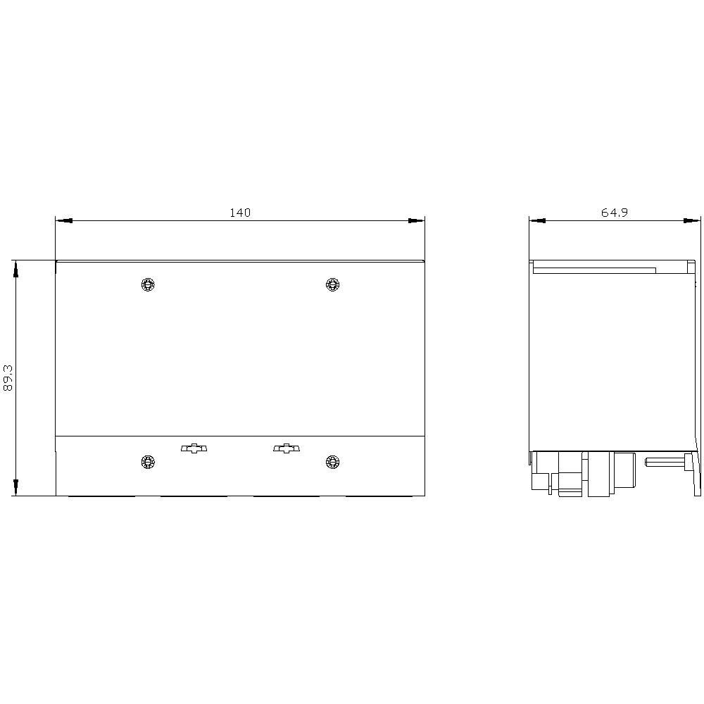 Technische Zeichnung eines rechteckigen Geräts mit Abmessungen: 140 mm Breite, 64,9 mm Tiefe und 83,2 mm Höhe.