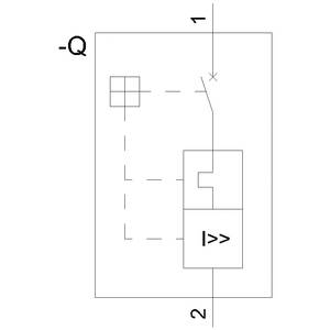 Schaltplan eines elektrischen Systems mit Ventil, Doppelleitung zu -Q, markiert mit '1' und '2', sowie einem Rechteck mit Pfeil.