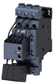 Ein blauer und schwarzer elektrischer Schütz mit mehreren Anschlüssen und Kabeln, vermutlich für industrielle Anwendungen.