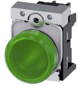 Grüner Druckknopf auf metallischer Halterung, verwendet in industriellen Steuerungen zur Aktivierung von Maschinen oder Prozessen.