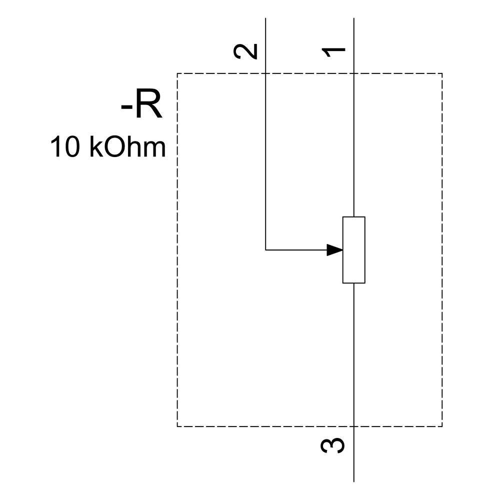 Elektrisches Schaltbild mit einem Widerstand von 10 kOhm, der an den Anschlüssen 1, 2 und 3 verbunden ist.