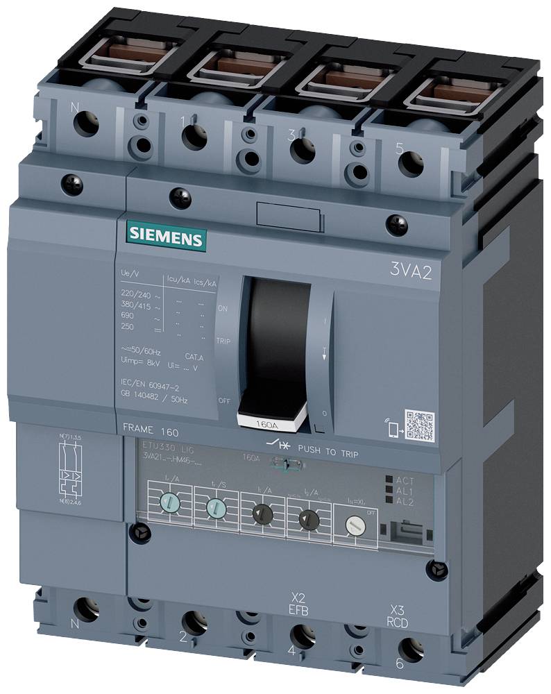 Siemens 3VA2140-7HM46-0AA0 Leistungsschalter 1 St. Einstellbereich (Strom): 16 - 40 A Schaltspannung (max.): 690 V/AC (B x H x T) 140 x 181 x 86 mm