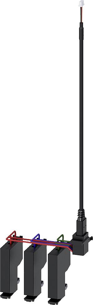 Antennensystem mit drei schwarzen Antennenmodulen, montiert an einem Aufbau. Verbunden mit farbigen Kabeln und rechteckigem Stecker.