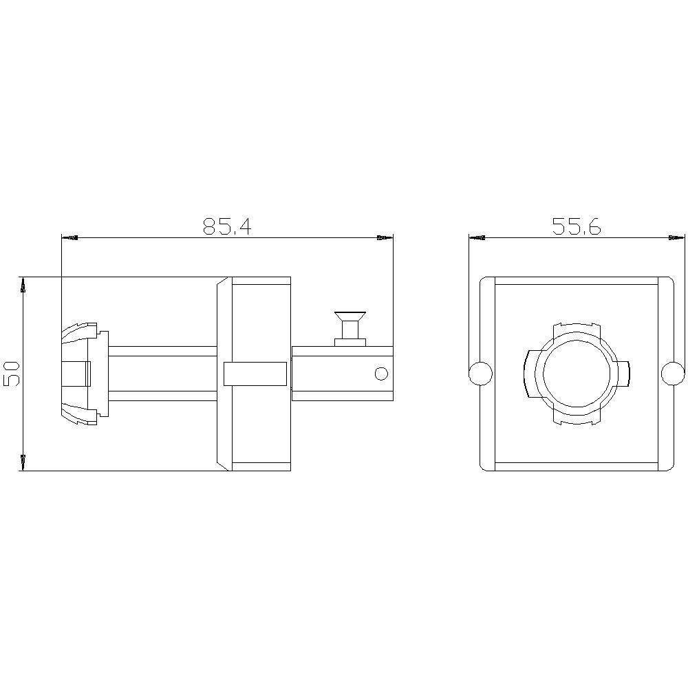 Technische Zeichnung eines zylindrischen Teils mit zwei Ansichten: Seitenansicht zeigt Maße 85,4 mm und 50 mm, Vorderansicht 55,6 mm.