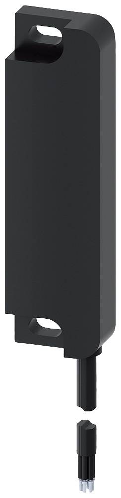 Ein schwarzer Magnetsensor mit einem kleinen Kabelanschluss unten. Er hat zwei Befestigungslöcher an den Seiten.