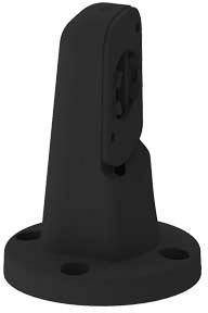 Ein schwarzer, kegelförmiger, vertikaler Wandhalter mit runder Basis und Befestigungslöchern, geeignet für Kabel- oder Rohrbefestigung.