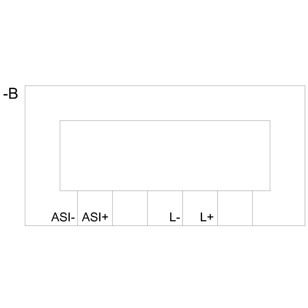 Das Diagramm zeigt ein Rechteck mit vier Beschriftungen darunter: 'ASI-', 'ASI+', 'L-', 'L+'. Links oben steht '-B'.
