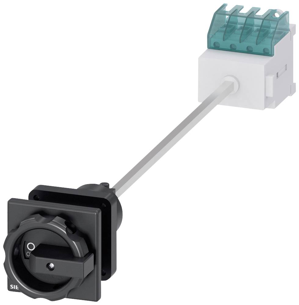 Schalter mit langem Griff und quadratischem, schwarzen Drehknopf. Geeignet für elektrische Installationen und Maschinenbedienung.