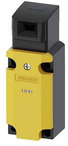 Elektrisches Sicherheitsbauteil in Gelb und Schwarz, mit 'Siemens'-Logo, quadratischen Ein- und Ausgangsöffnungen.